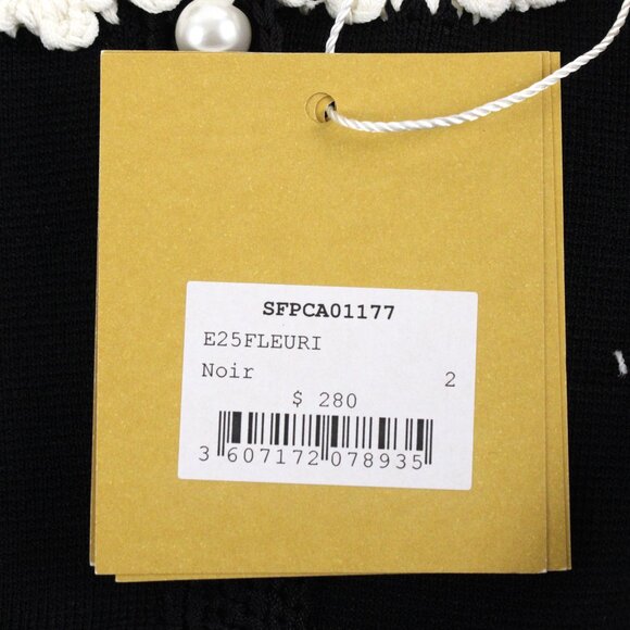 NWT Sandro Fleuri Sleeveless Cardigan with Floral Trim & Faux Pearls Size 2 - Picture 7 of 9